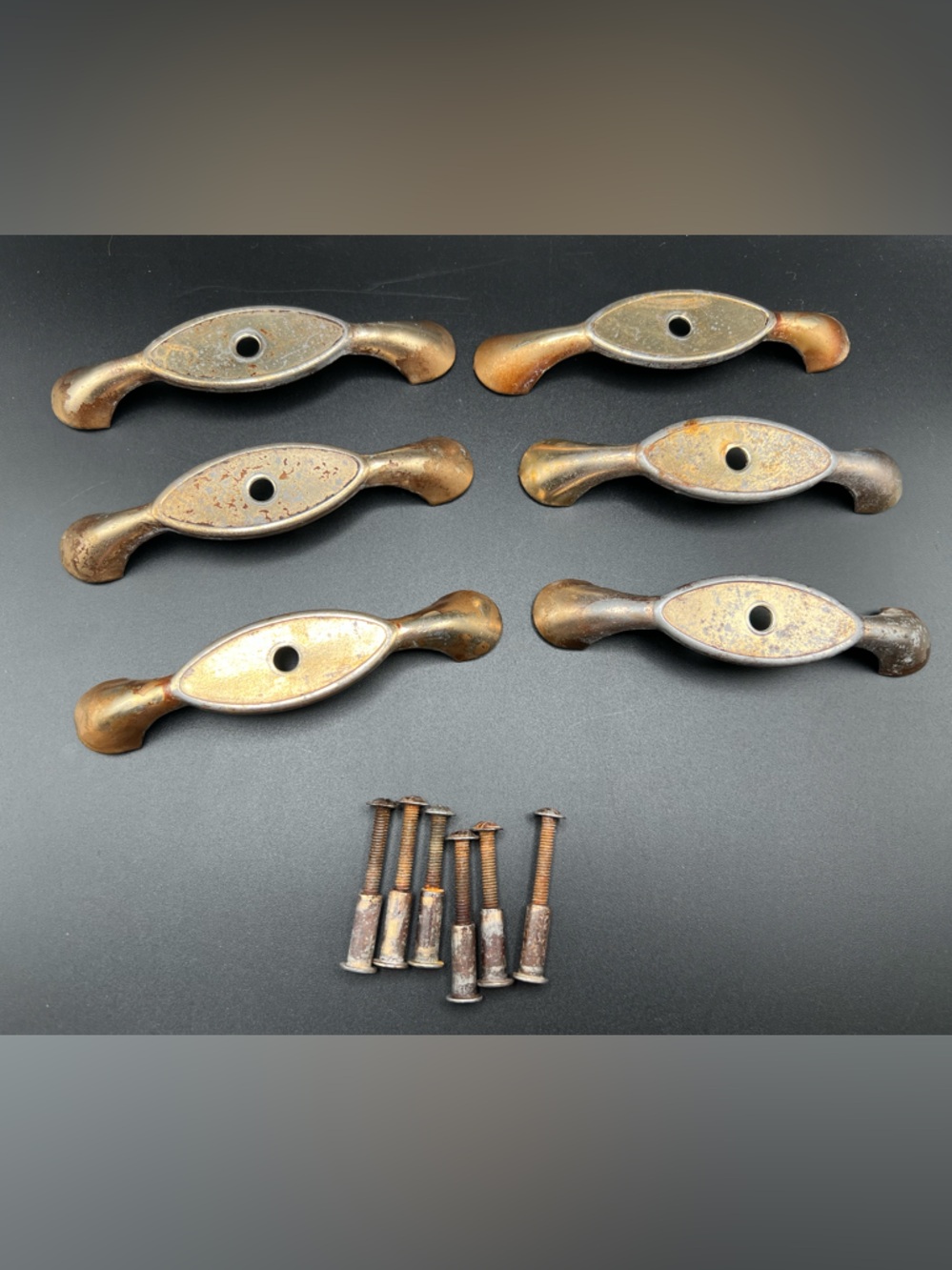 Antique 6 Matching  Metal Drawer Pulls Handles Waterfall Dresser Art Deco